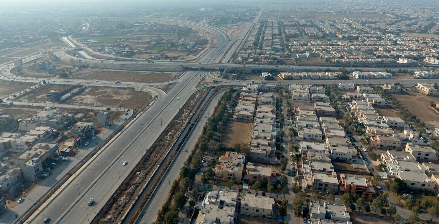 Aerial view of a modern residential development in Pakistan.